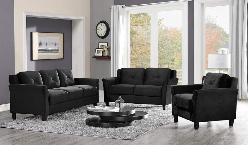 57 Inch Black Loveseat With Tufted Back Stain Resistant