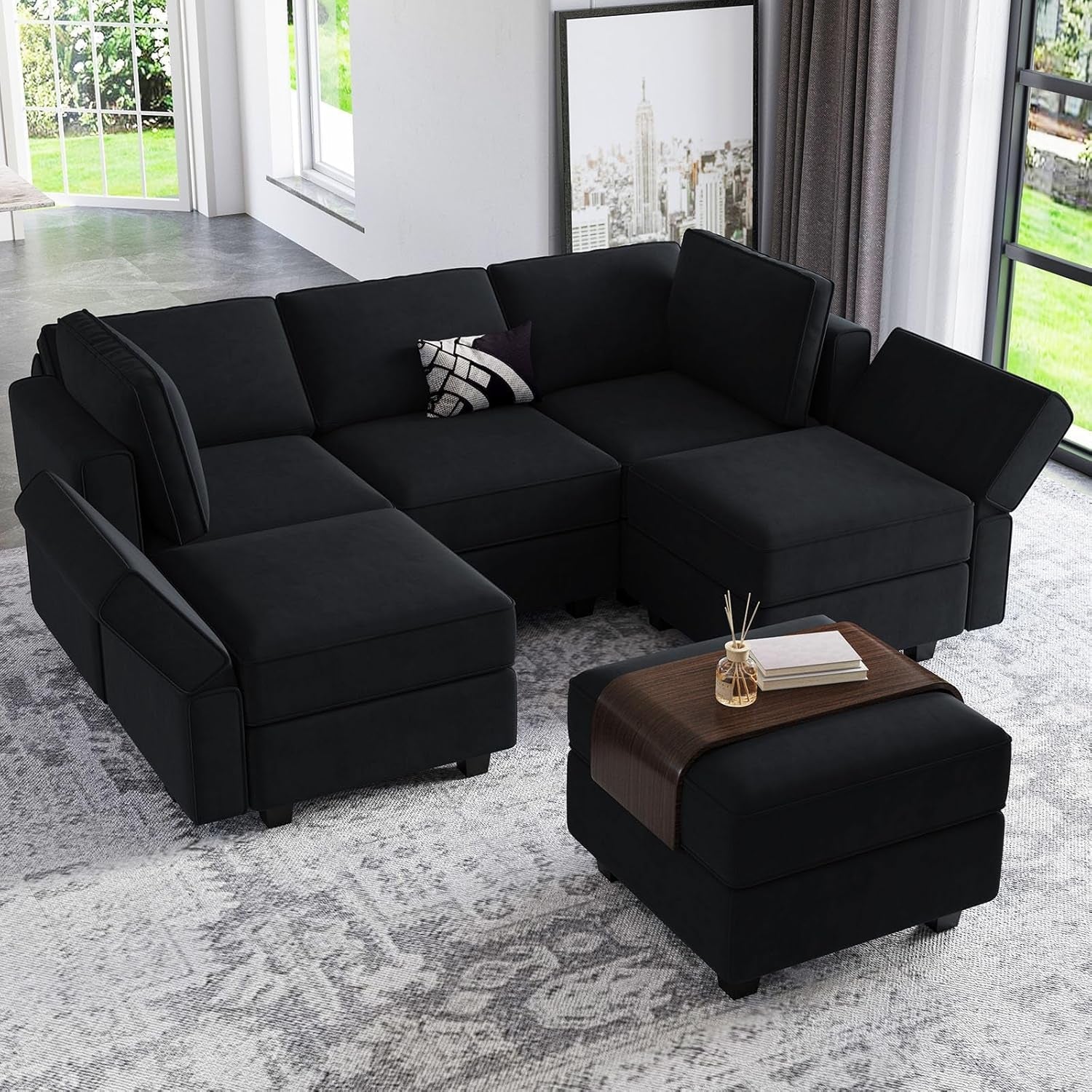 Modular Velvet Sectional Sofa With Chaise For Living Room