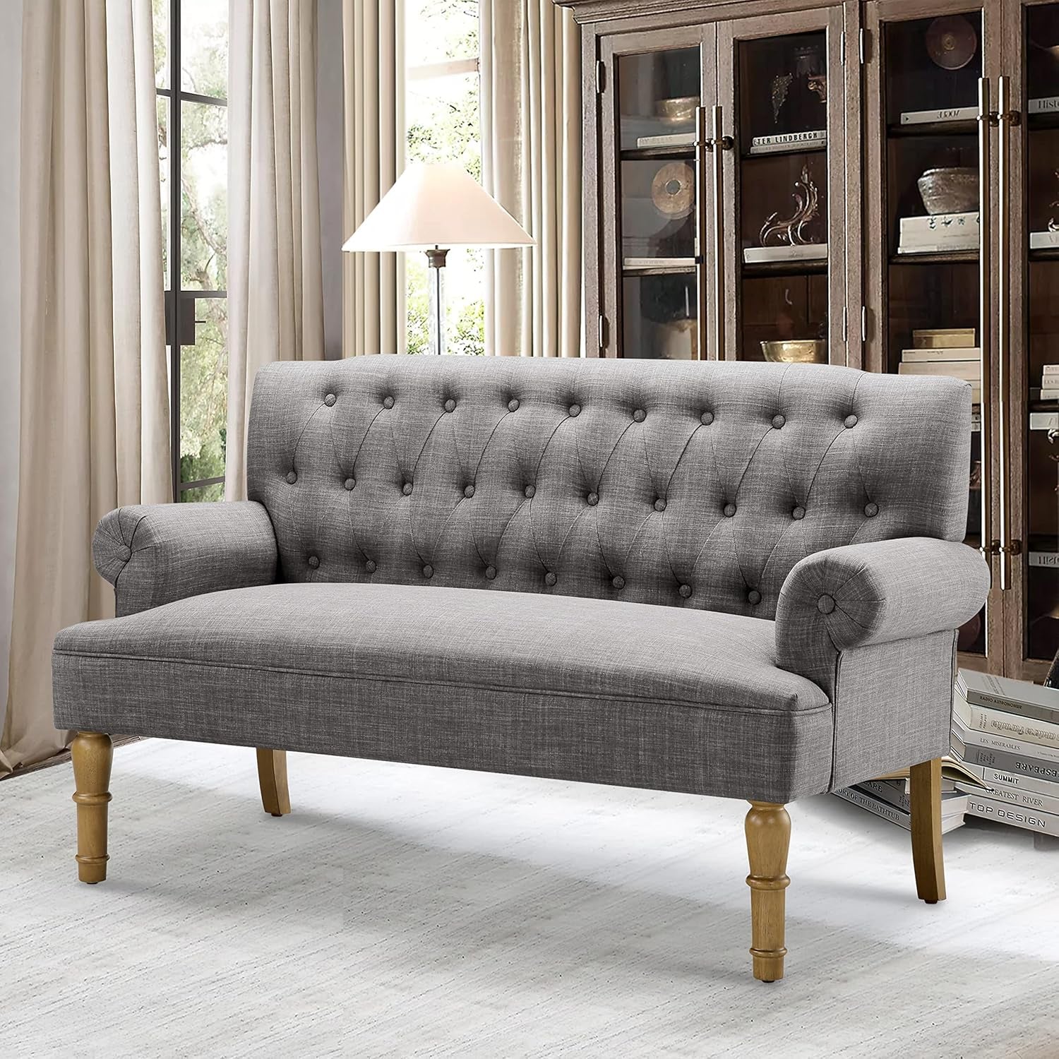 Dove Gray Loveseat Sofa With Button Tufting Sinuous Springs