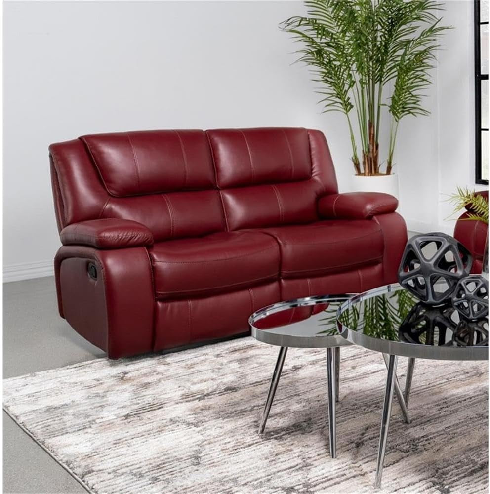 Red Faux Leather Reclining Loveseat With Manual Recline