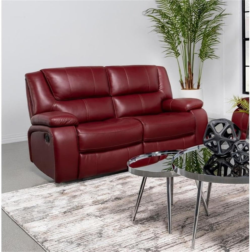 Red Faux Leather Reclining Loveseat With Manual Recline