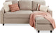 Compact Beige Linen Sectional Sofa With Chaise And Reversible Ottoman