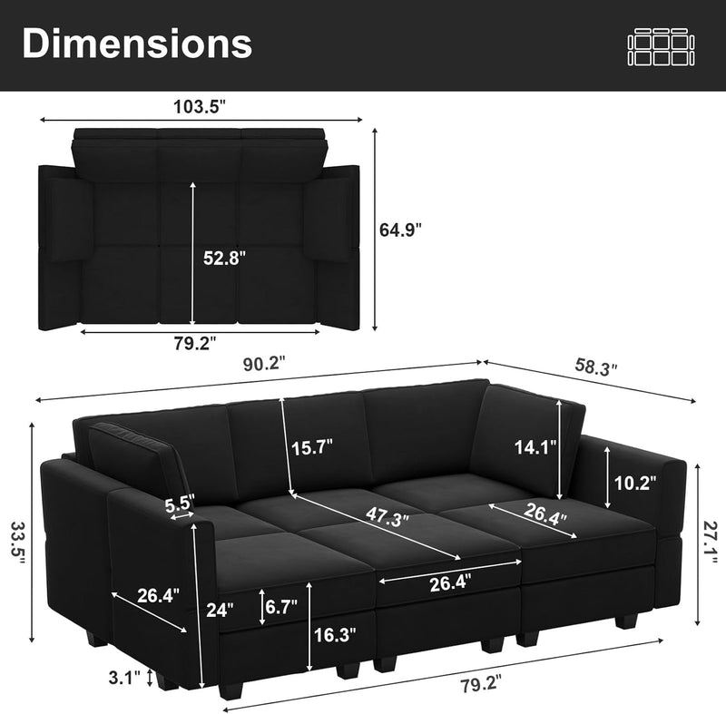 Modular Velvet Sectional Sofa With Chaise For Living Room