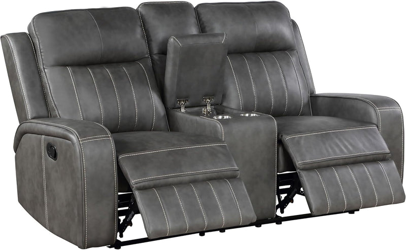 Gray Faux Leather Reclining Loveseat With Manual Recline