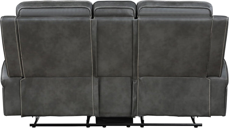 Gray Faux Leather Reclining Loveseat With Manual Recline