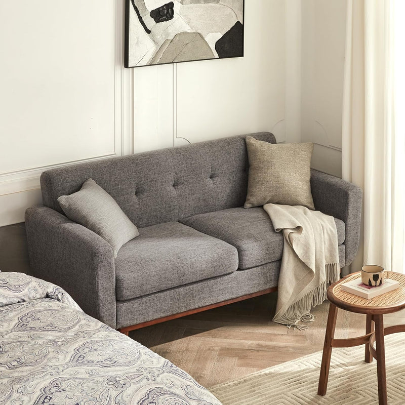 Grey Mid Century Modern Loveseat Sofa 65.3 Inch Living Room
