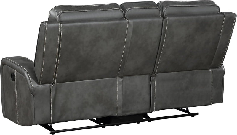Gray Faux Leather Reclining Loveseat With Manual Recline