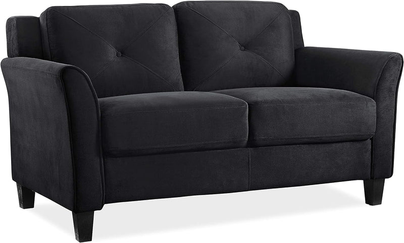 57 Inch Black Loveseat With Tufted Back Stain Resistant