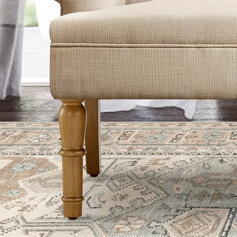 Warm Beige Tufted Loveseat Sofa Set With Rolled Arms And Linen Fabric