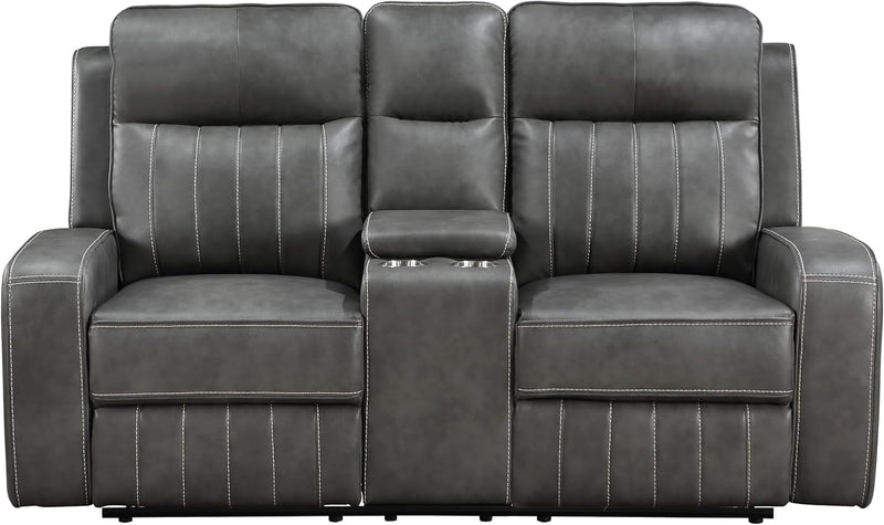 Gray Faux Leather Reclining Loveseat With Manual Recline