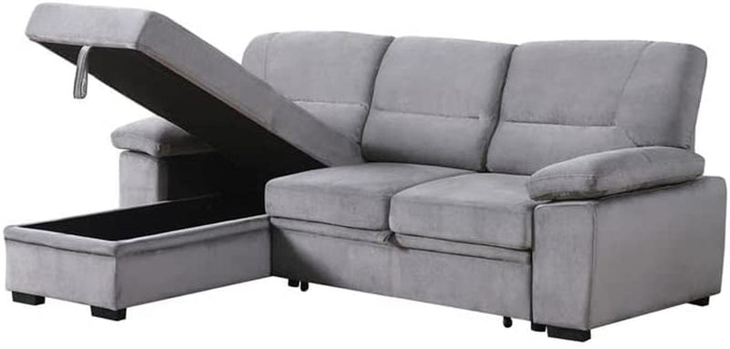 Gray Velvet Reversible Sleeper Sectional Sofa With Storage