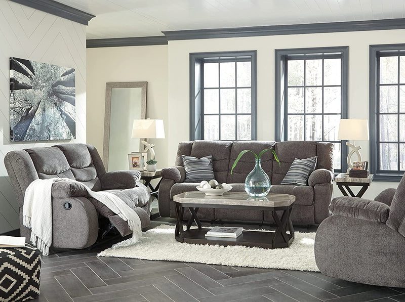 Gray Reclining Sofa With Waterfall Back For Living Room