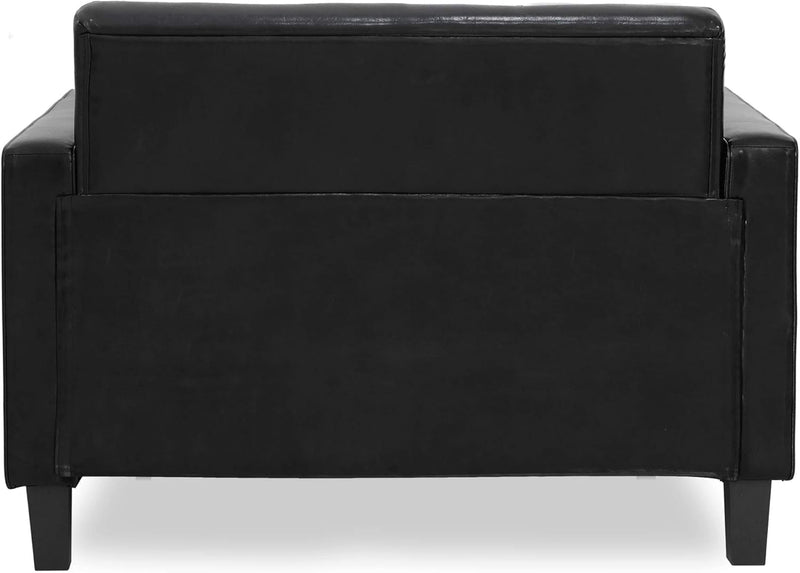 Two Seater Tufted Black Faux Leather Loveseat for Living Room