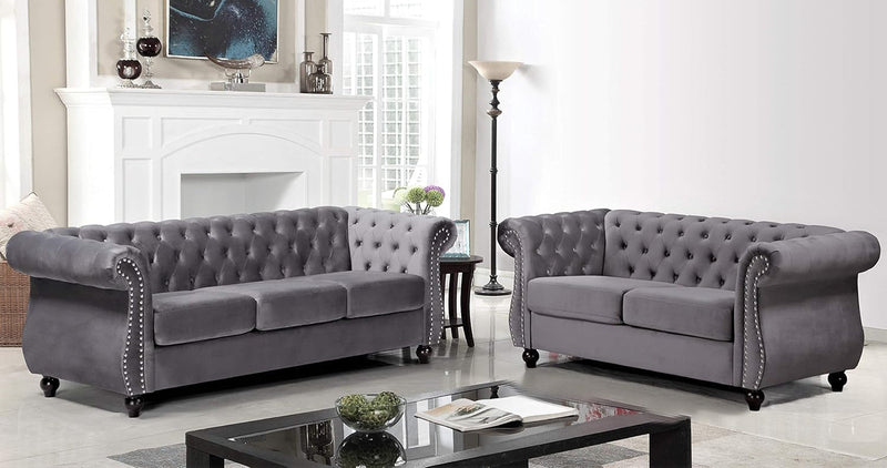 Modern Pink Velvet Chesterfield Loveseat With Tufted Back