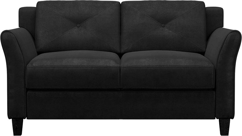 57 Inch Black Loveseat With Tufted Back Stain Resistant