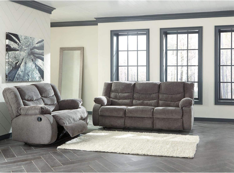 Gray Reclining Sofa With Waterfall Back For Living Room