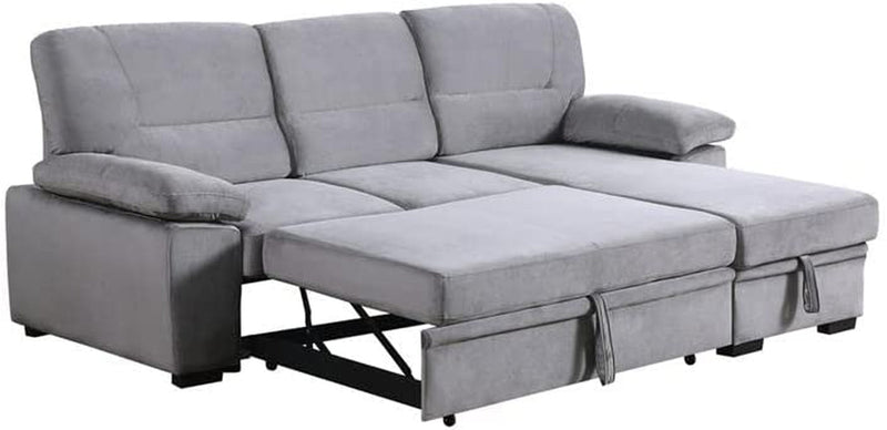 Gray Velvet Reversible Sleeper Sectional Sofa With Storage
