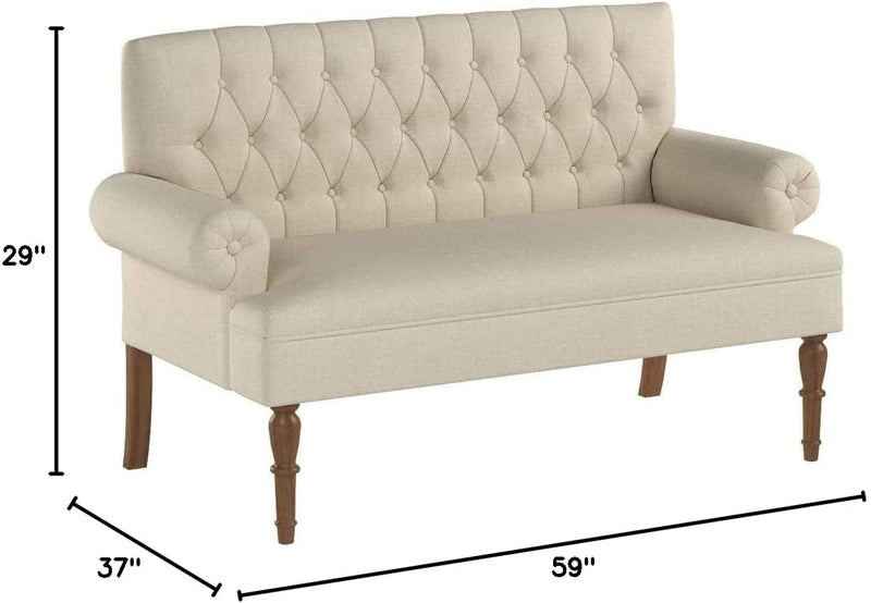Warm Beige Tufted Loveseat Sofa Set With Rolled Arms And Linen Fabric