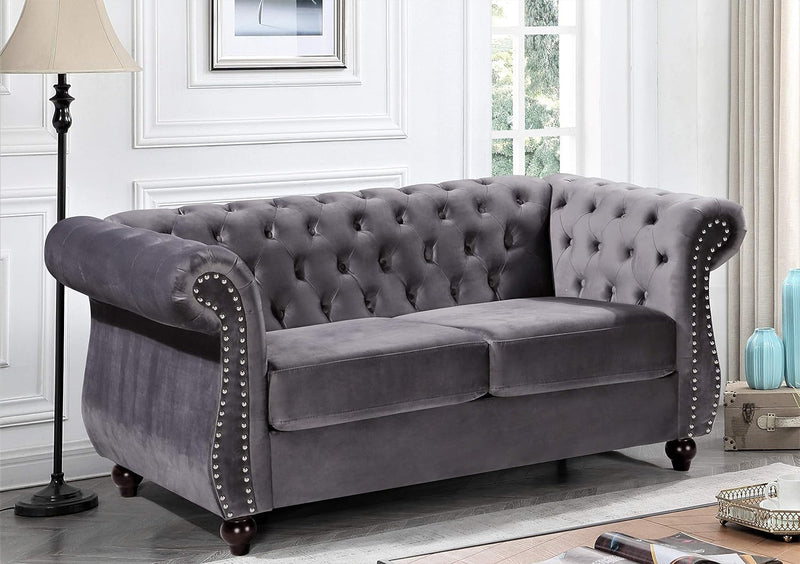 Modern Pink Velvet Chesterfield Loveseat With Tufted Back