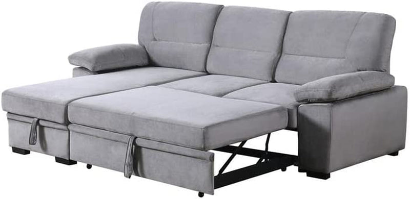 Gray Velvet Reversible Sleeper Sectional Sofa With Storage