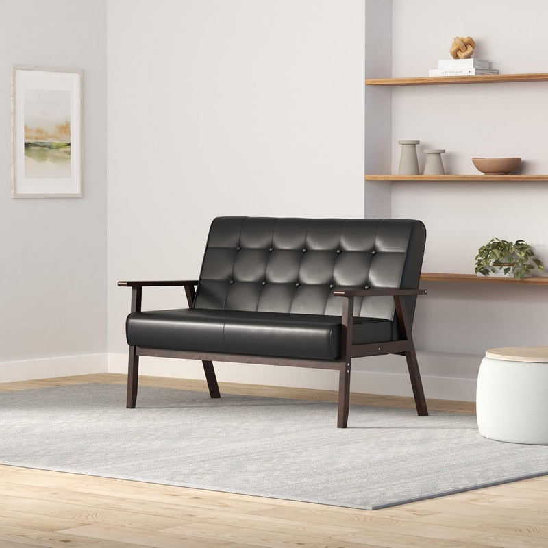 Mid-Century Modern Faux Leather Loveseat Sofa 2-Seat