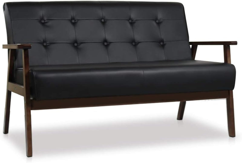 Mid-Century Modern Faux Leather Loveseat Sofa 2-Seat